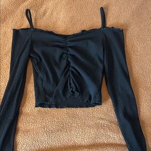 Black Ruched Off-Shoulder Top